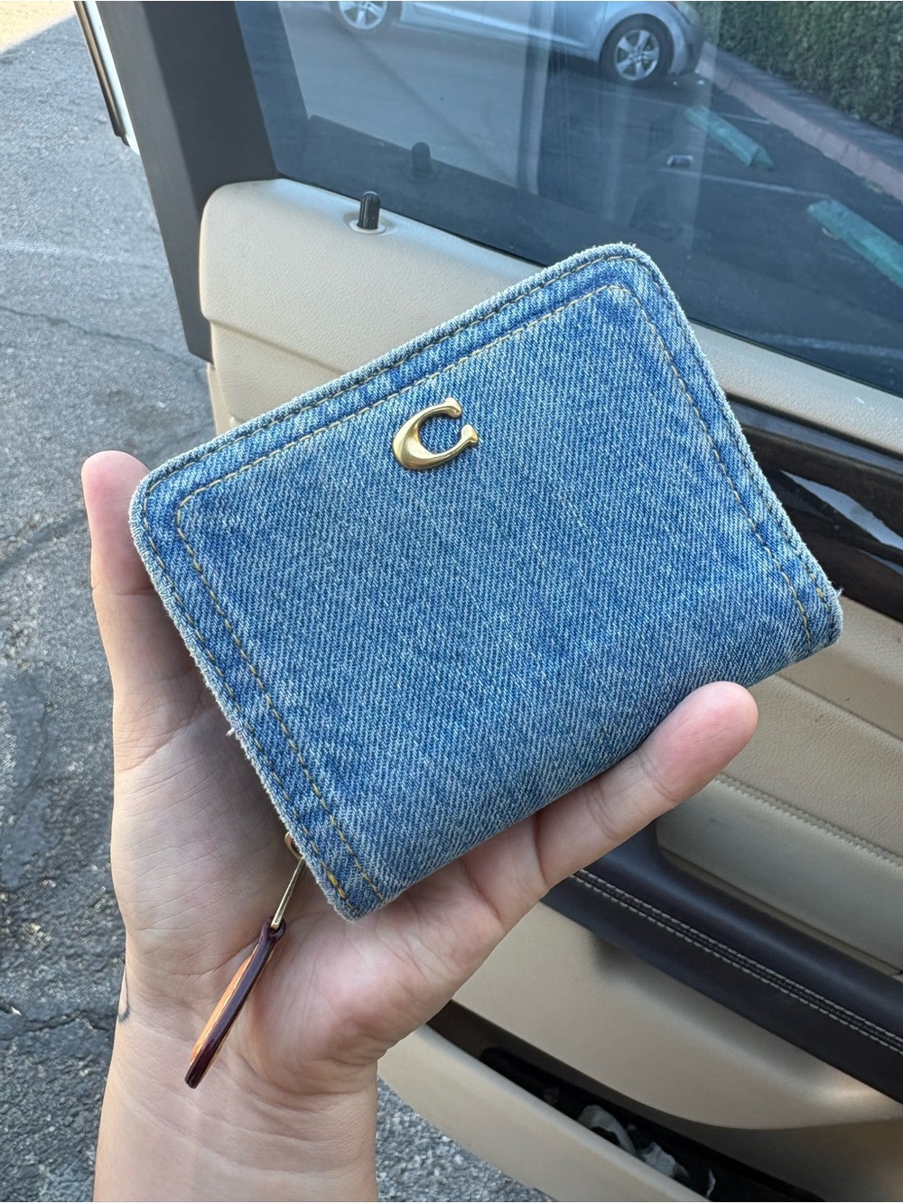 Coach Blue Denim Zip Wallet with Gold Hardware
